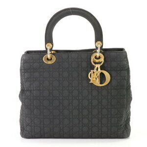 Christian Dior Cannage Lady Handbag Tote Top Handle Black